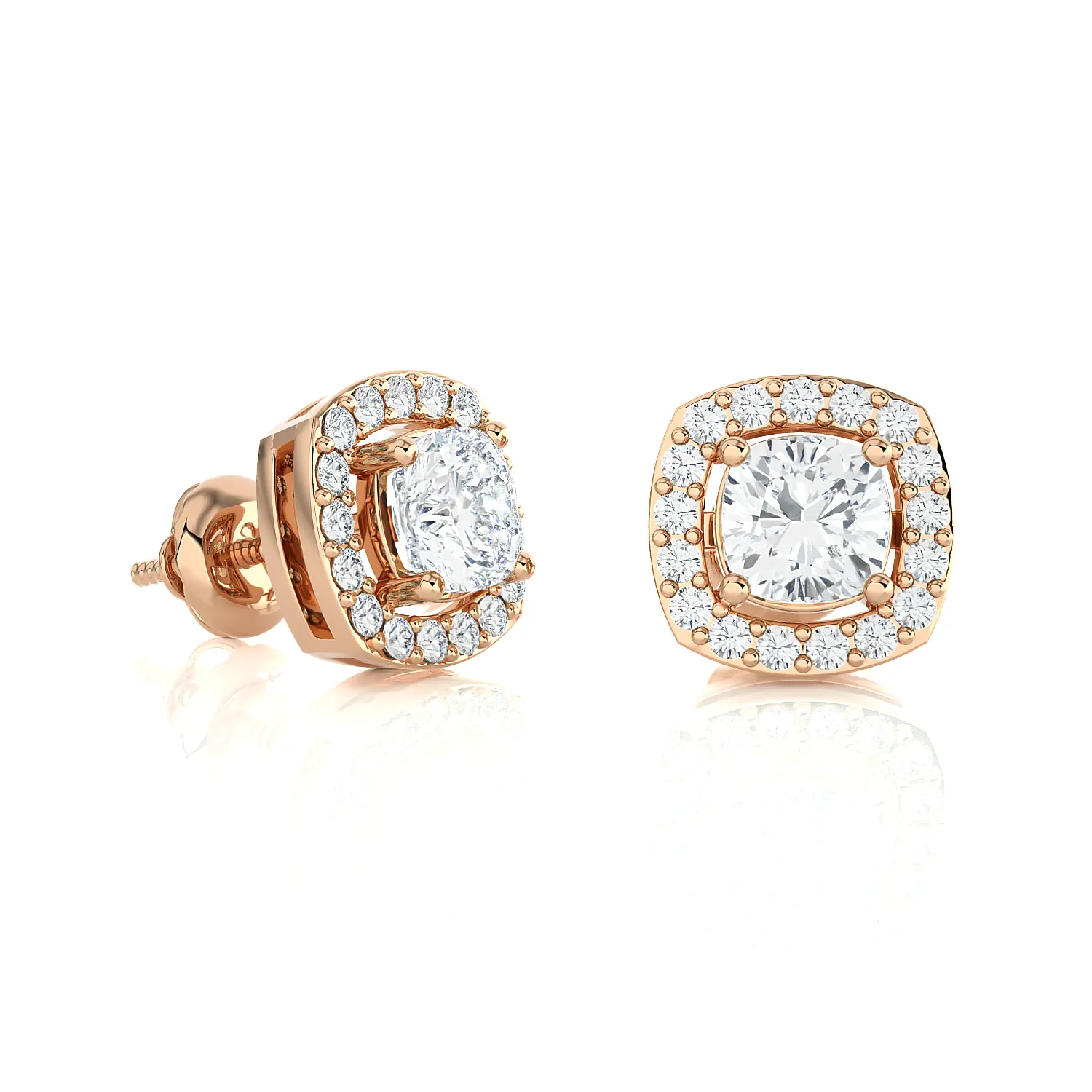 1 ctw Round Lab Grown Diamond Halo Stud Earrings