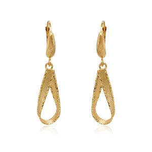 14K Brushed Gold and Diamond Cut Teardrop Leverback Earrings