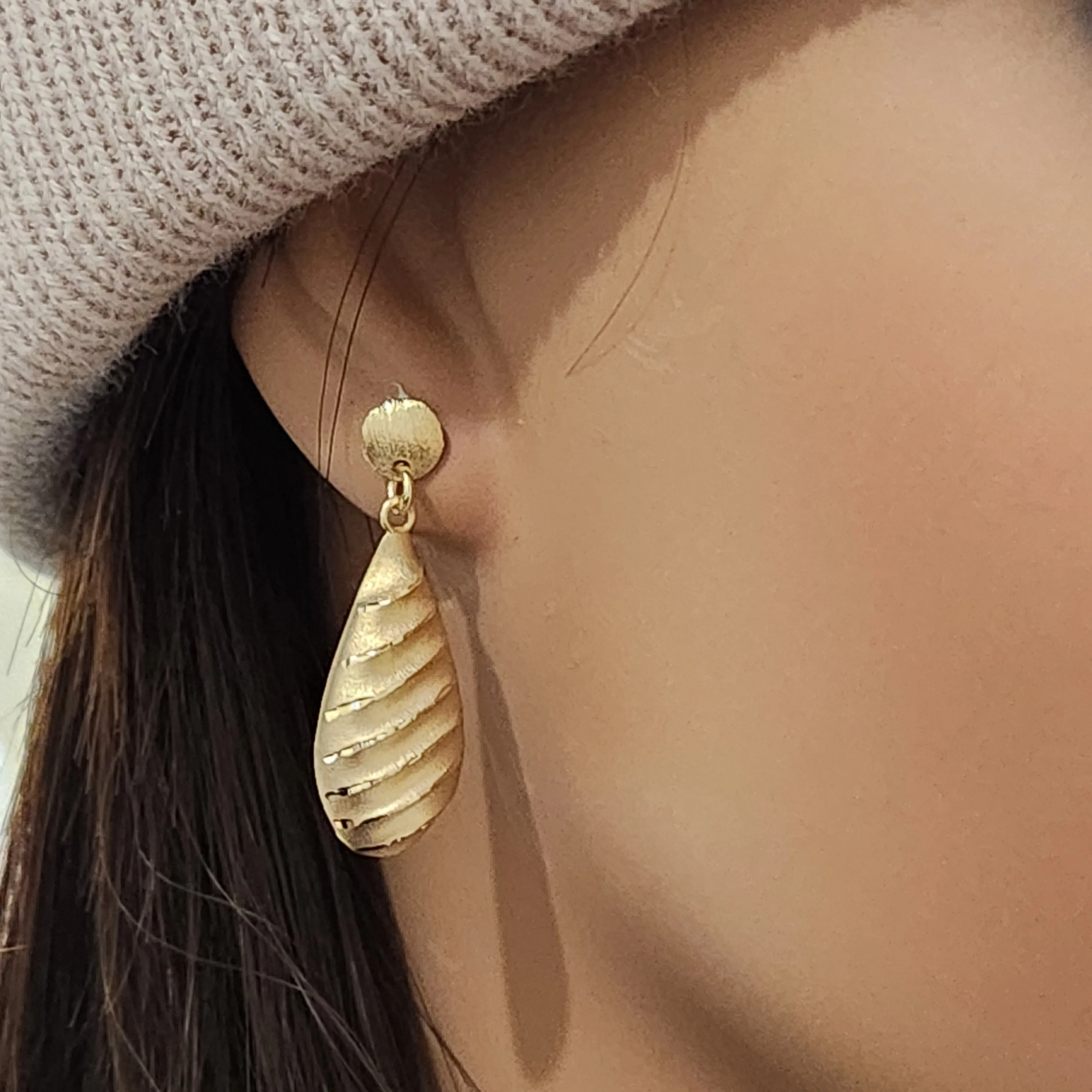 14K Brushed Gold Teardrop Earrings