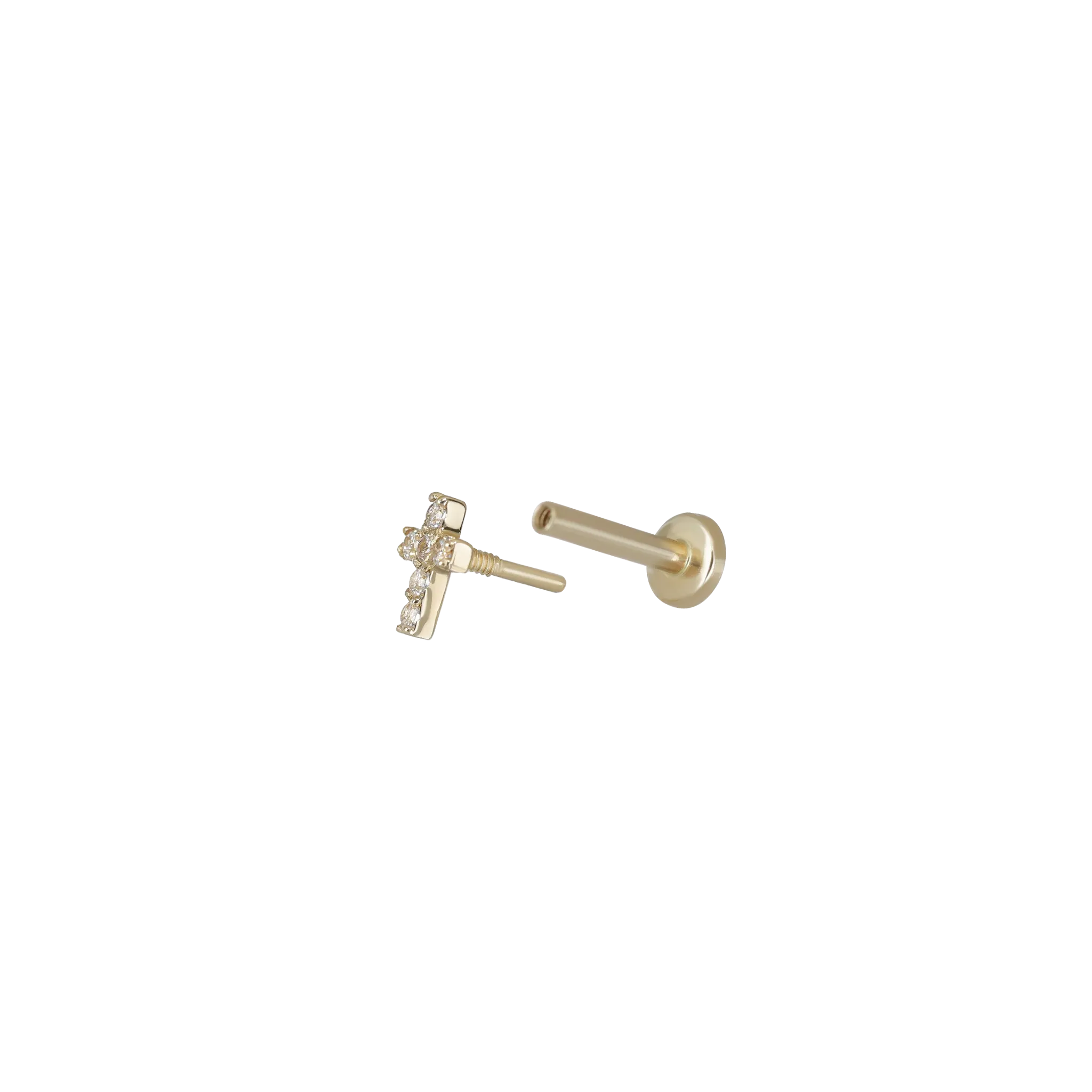 14K Gold Tiny Cross Internally Threaded