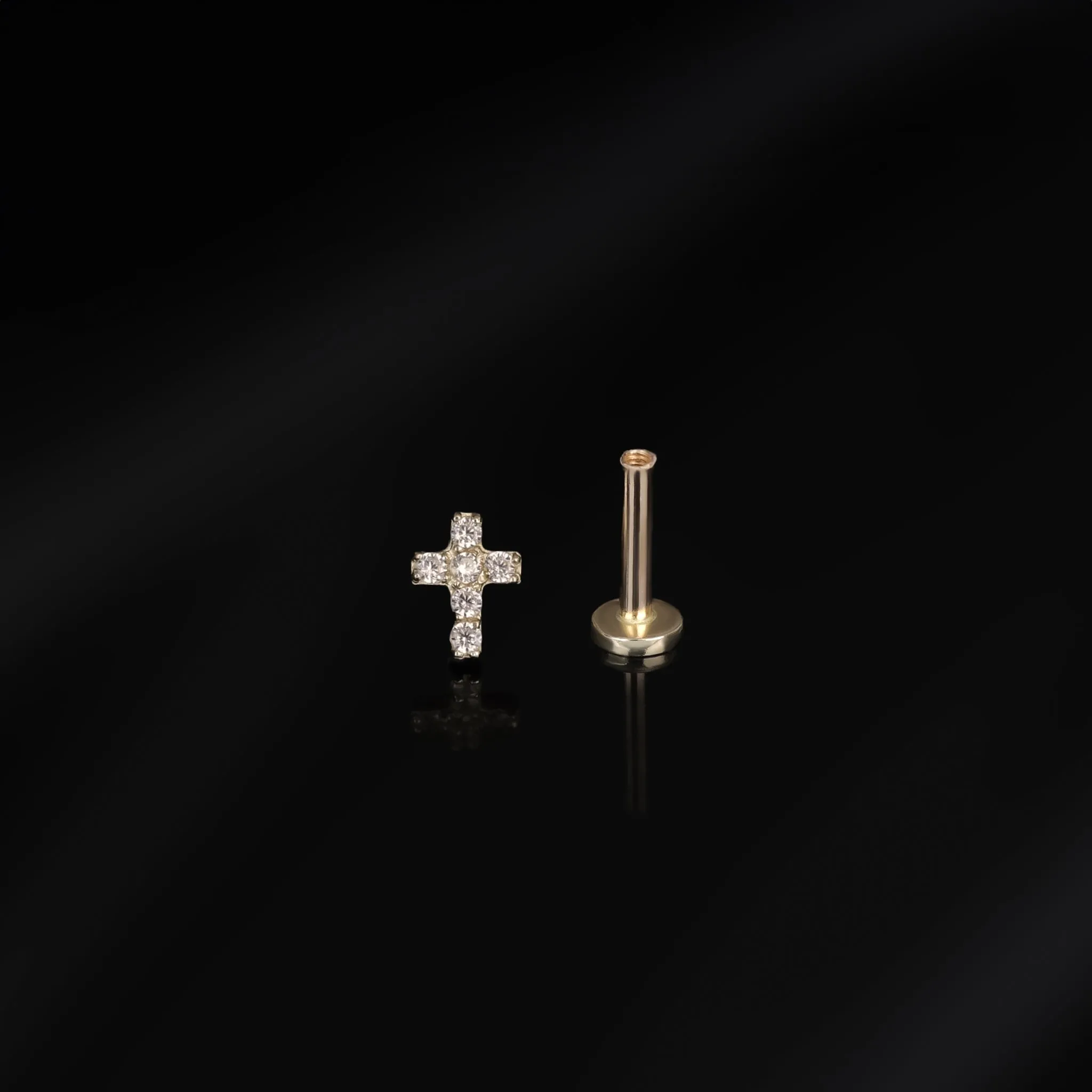 14K Gold Tiny Cross Internally Threaded