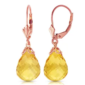 14K Solid Rose Gold Leverback Earrings Briolette Citrine Gemstone