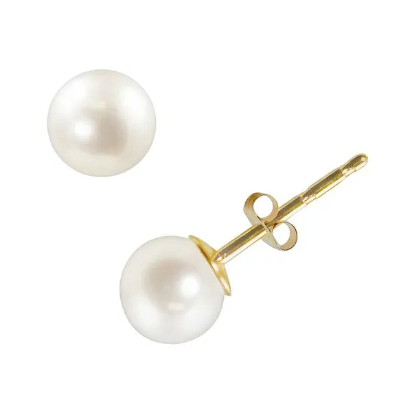 14K Yellow Gold Cultured Pearl Stud Earrings