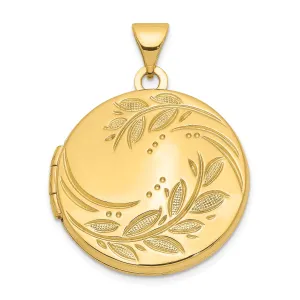 14k Yellow Gold Round Leaf Floral Locket