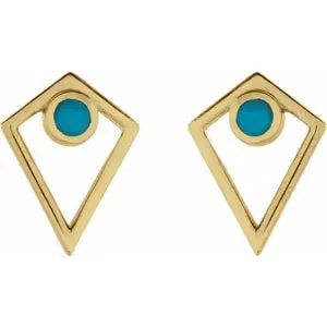 14K Yellow Natural Turquoise Cabochon Pyramid Earrings