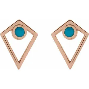 14K Yellow Natural Turquoise Cabochon Pyramid Earrings