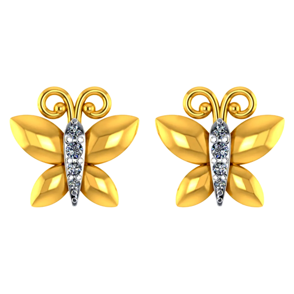 18k Butterfly Shaped Diamond Earrings With Intricate Detailing