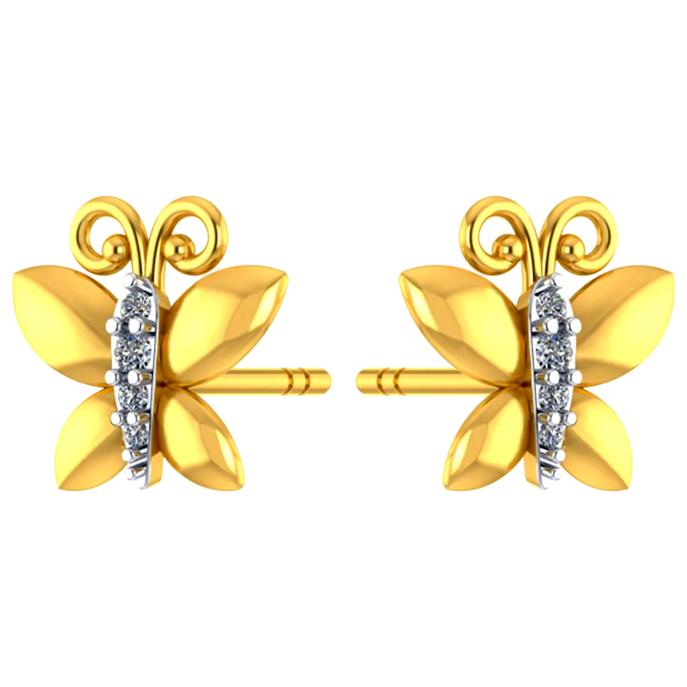 18k Butterfly Shaped Diamond Earrings With Intricate Detailing