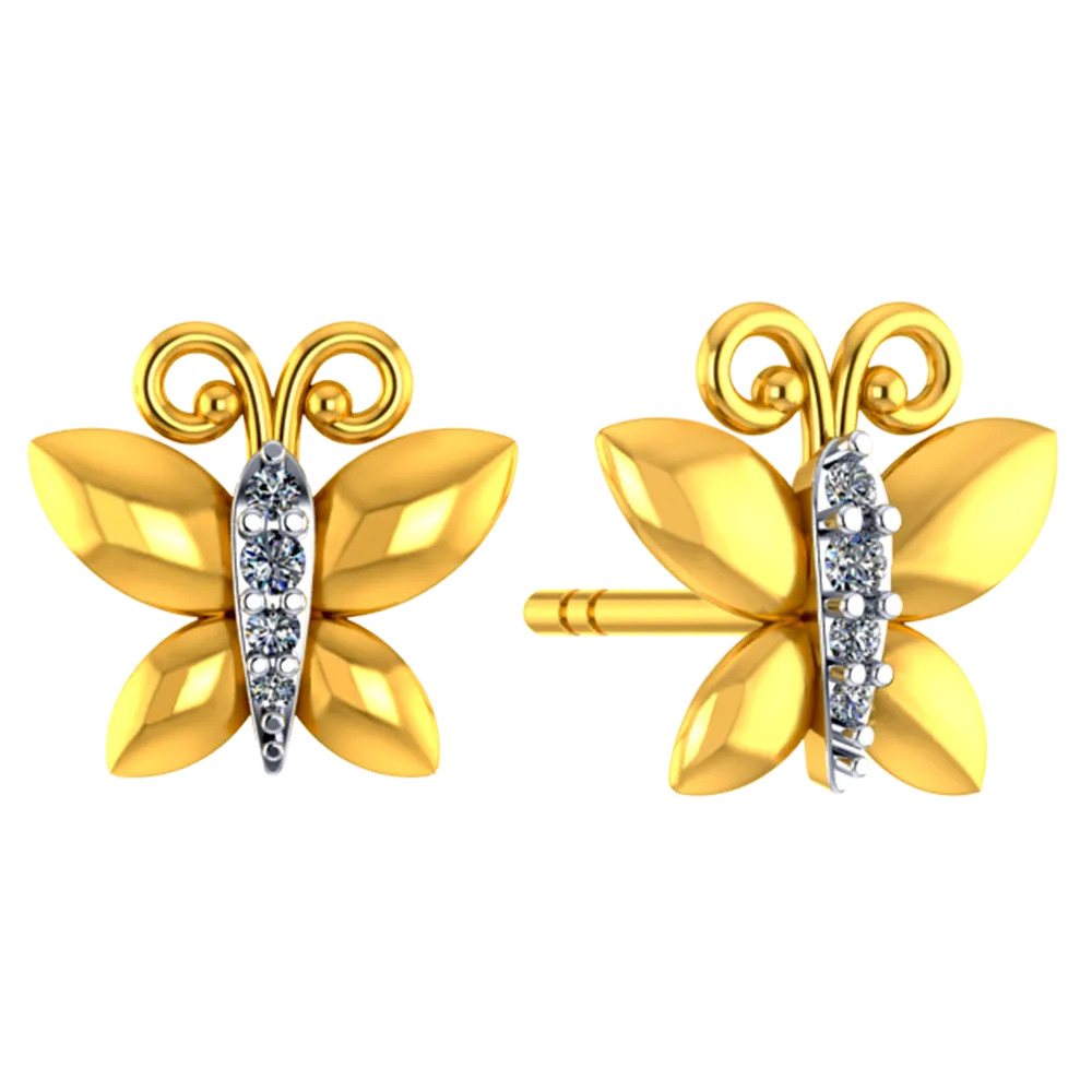 18k Butterfly Shaped Diamond Earrings With Intricate Detailing