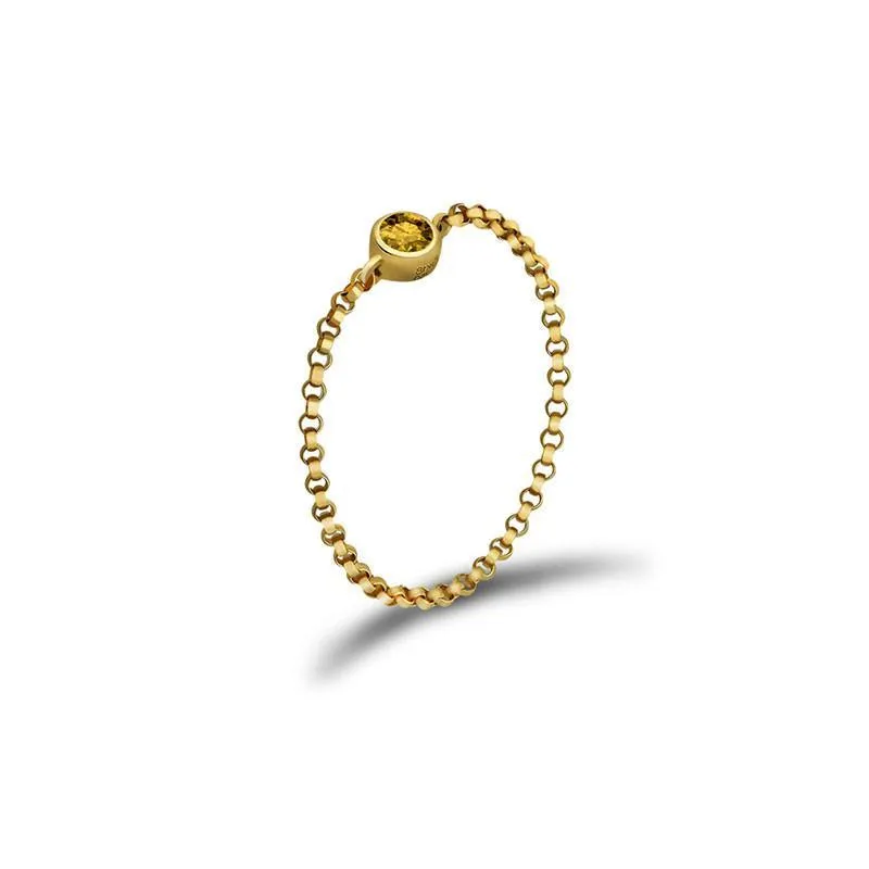 18K Gold Birthstone Chain Ring