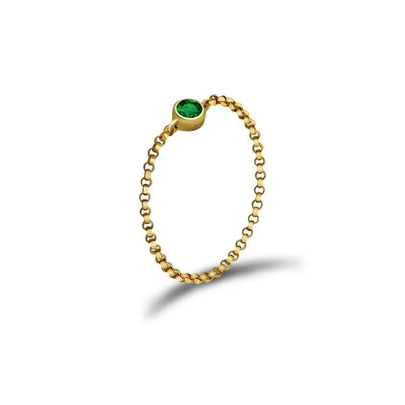 18K Gold Birthstone Chain Ring