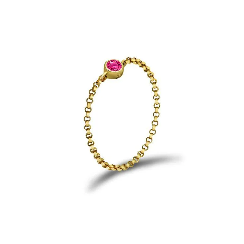 18K Gold Birthstone Chain Ring