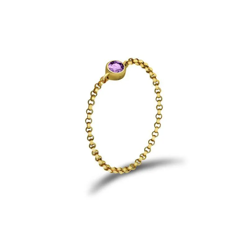 18K Gold Birthstone Chain Ring