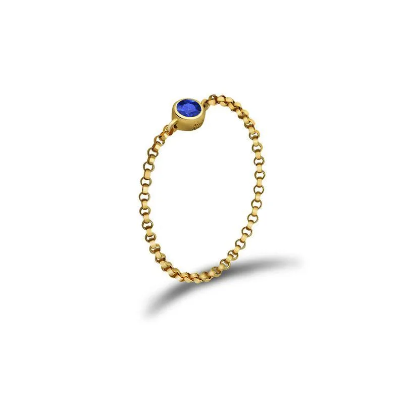 18K Gold Birthstone Chain Ring