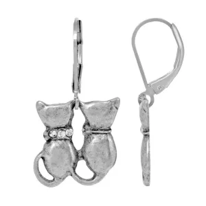 1928 Jewelry Crystal Double Cat Lever Back Earrings