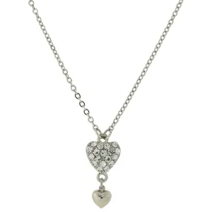 1928 Jewelry Crystal Heart Pendant With Drop Necklace 16"   3" Extender