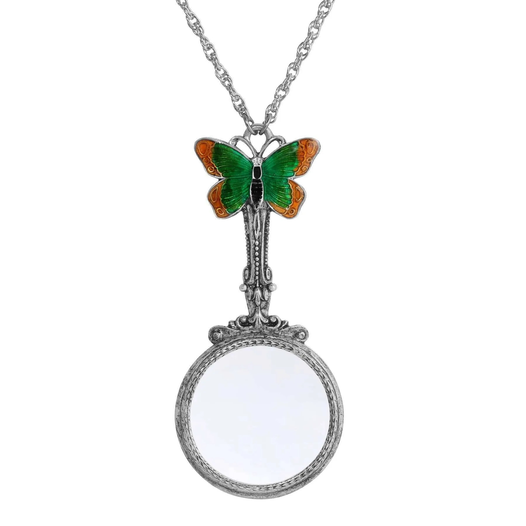 1928 Jewelry Metamorphic Butterfly Magnifying Glass Necklace 28" - Magnification Power: 1-2X