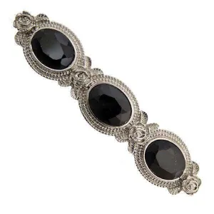 1928 Jewelry Oval Black Stone Floral Hair Barrette