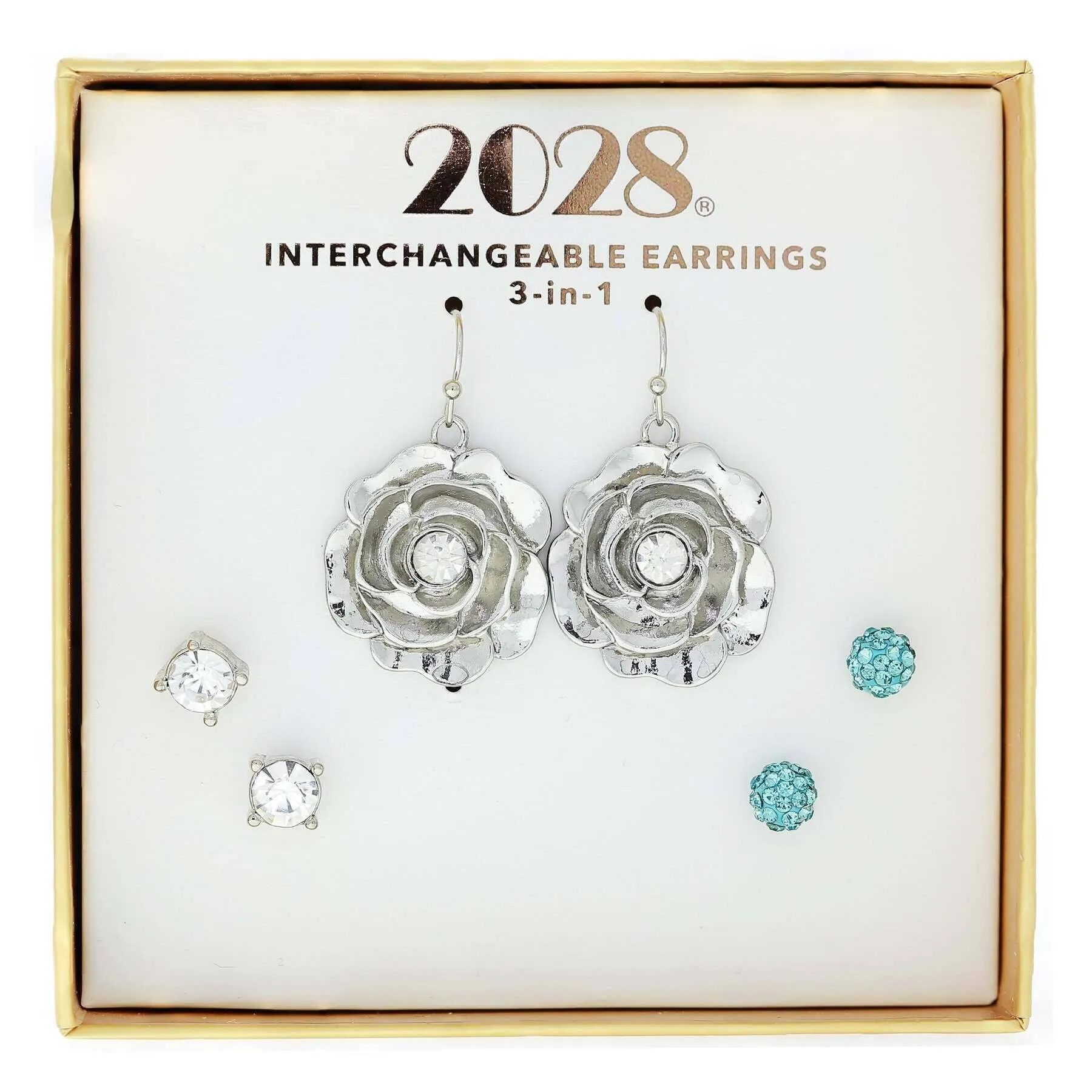 2028 Jewelry 3-In-1 Clear Crystal & Aqua Blue Interchangeable Earring Set