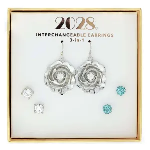 2028 Jewelry 3-In-1 Clear Crystal & Aqua Blue Interchangeable Earring Set