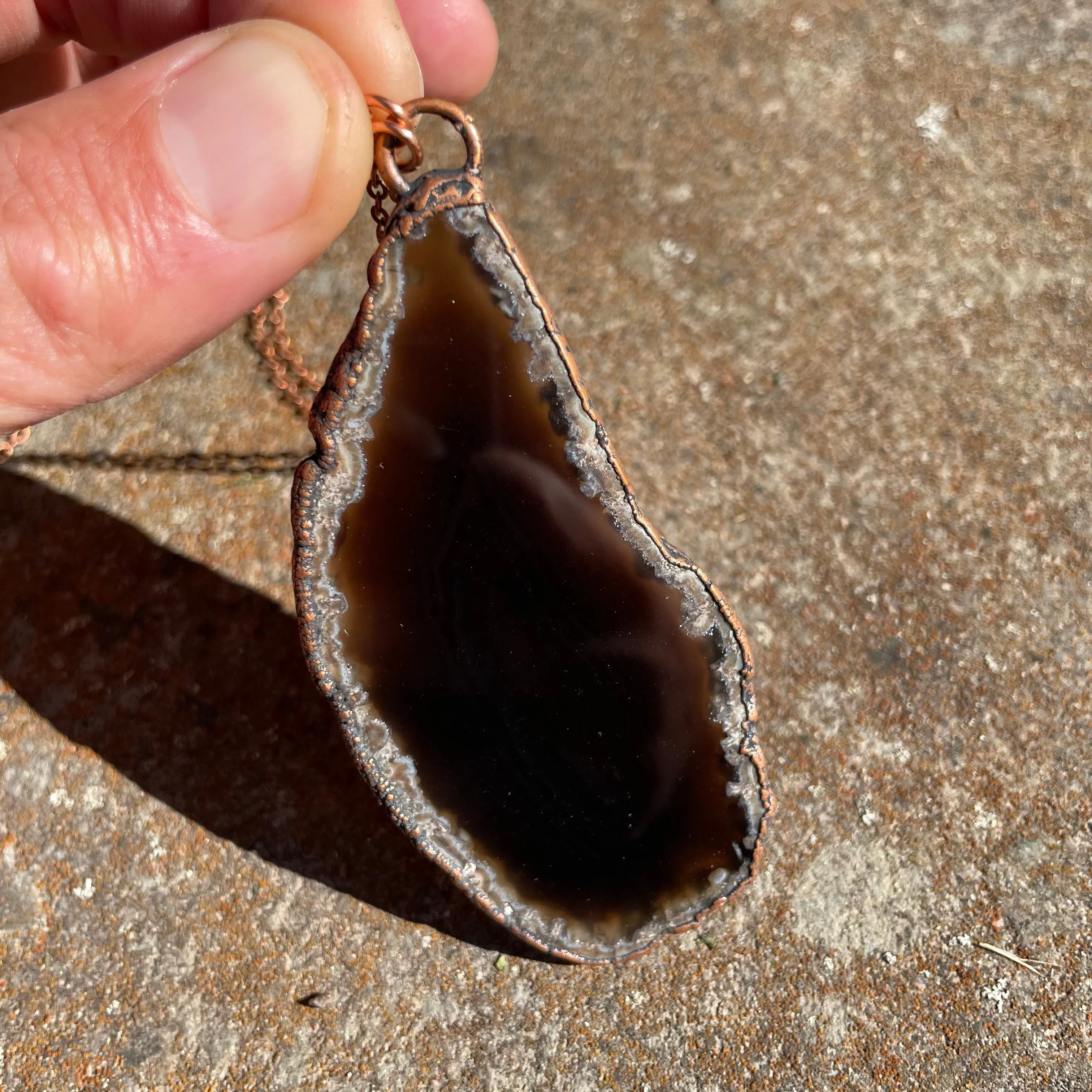 30" Agate Slice Necklace on Copper Chain by Hawkhouse