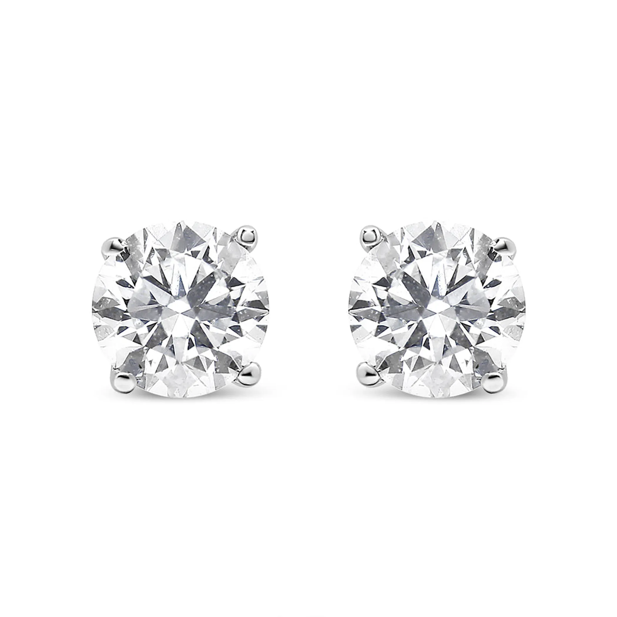 .925 Sterling Silver 1/2 Cttw Round Brilliant-Cut Diamond Classic 4-Prong Stud Earrings (I-J Color, I2-I3 Clarity)