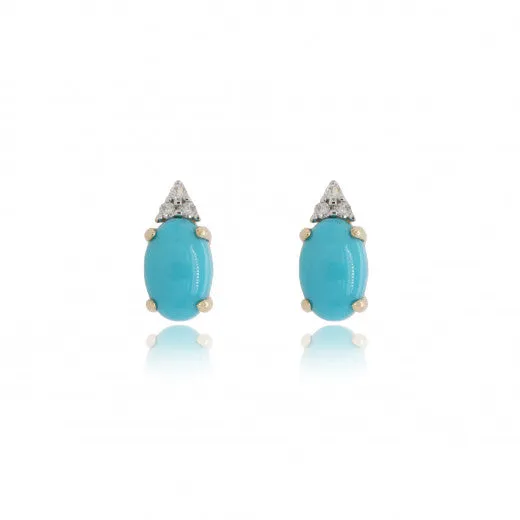 9ct Yellow Gold Diamond And Turquoise Earrings