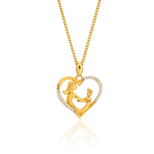 9ct Yellow Gold Diamond Mother & Child Heart Pendant