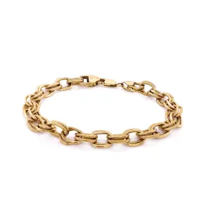 9K Yellow Gold Textured Double Link Belcher Bracelet 7.5"