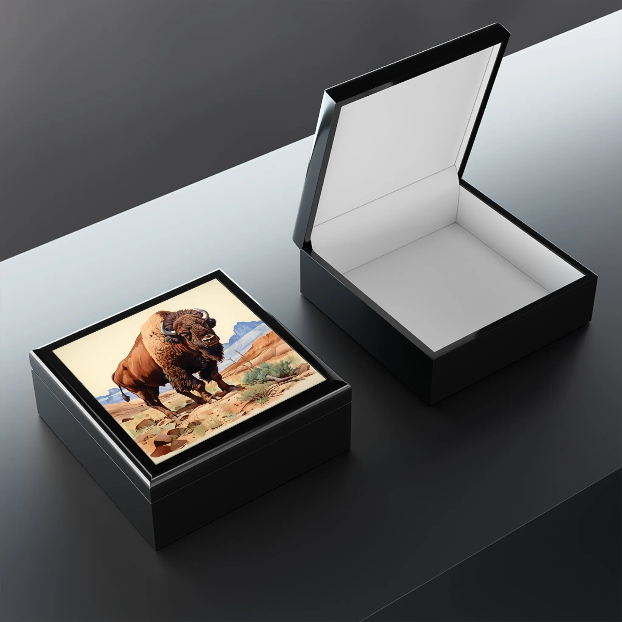 American Bison (Buffalo) on the Plain Art Print Gift and Jewelry Box