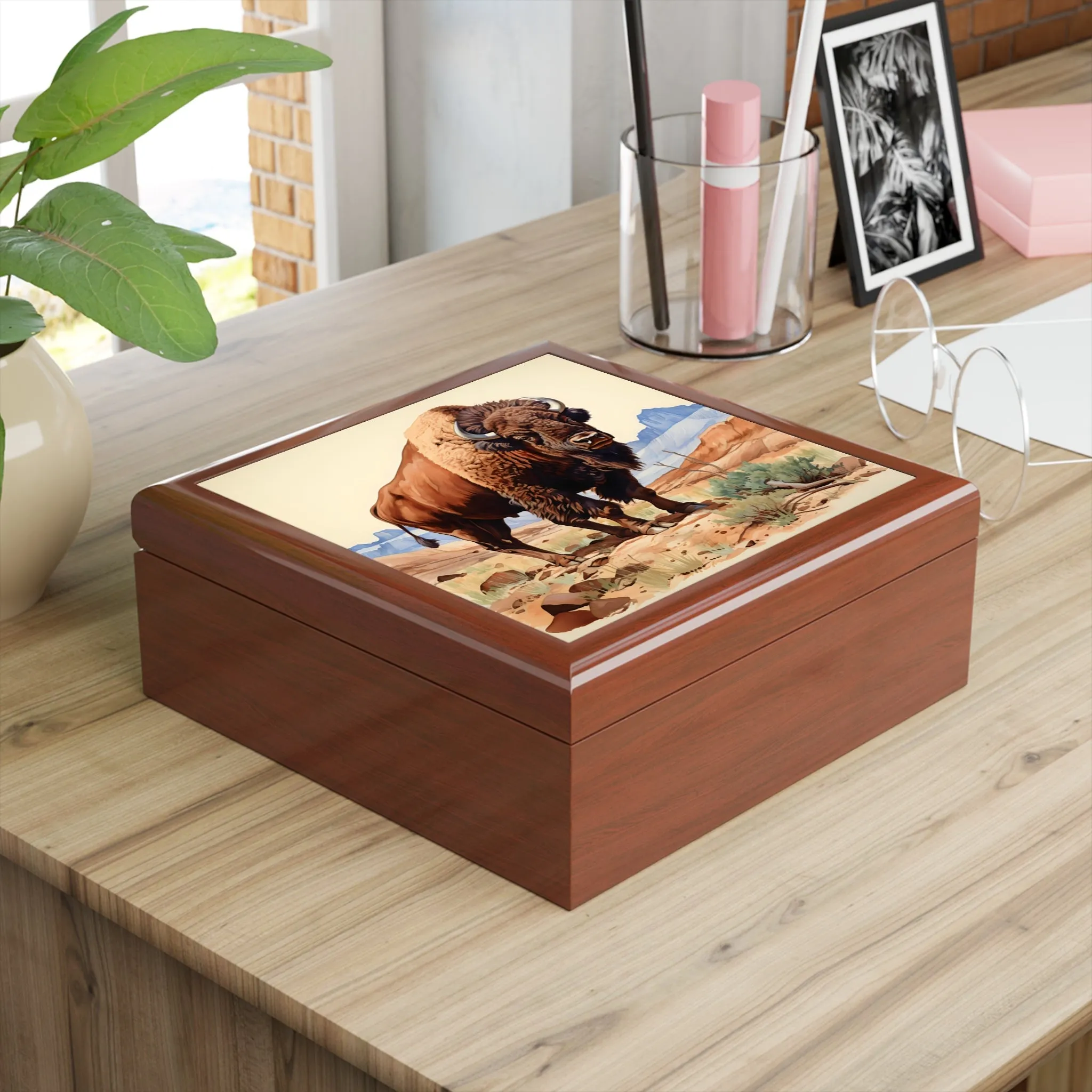 American Bison (Buffalo) on the Plain Art Print Gift and Jewelry Box