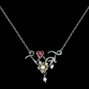 Antique Ruby Pearl Necklace Art Nouveau Silver 9Ct Gold