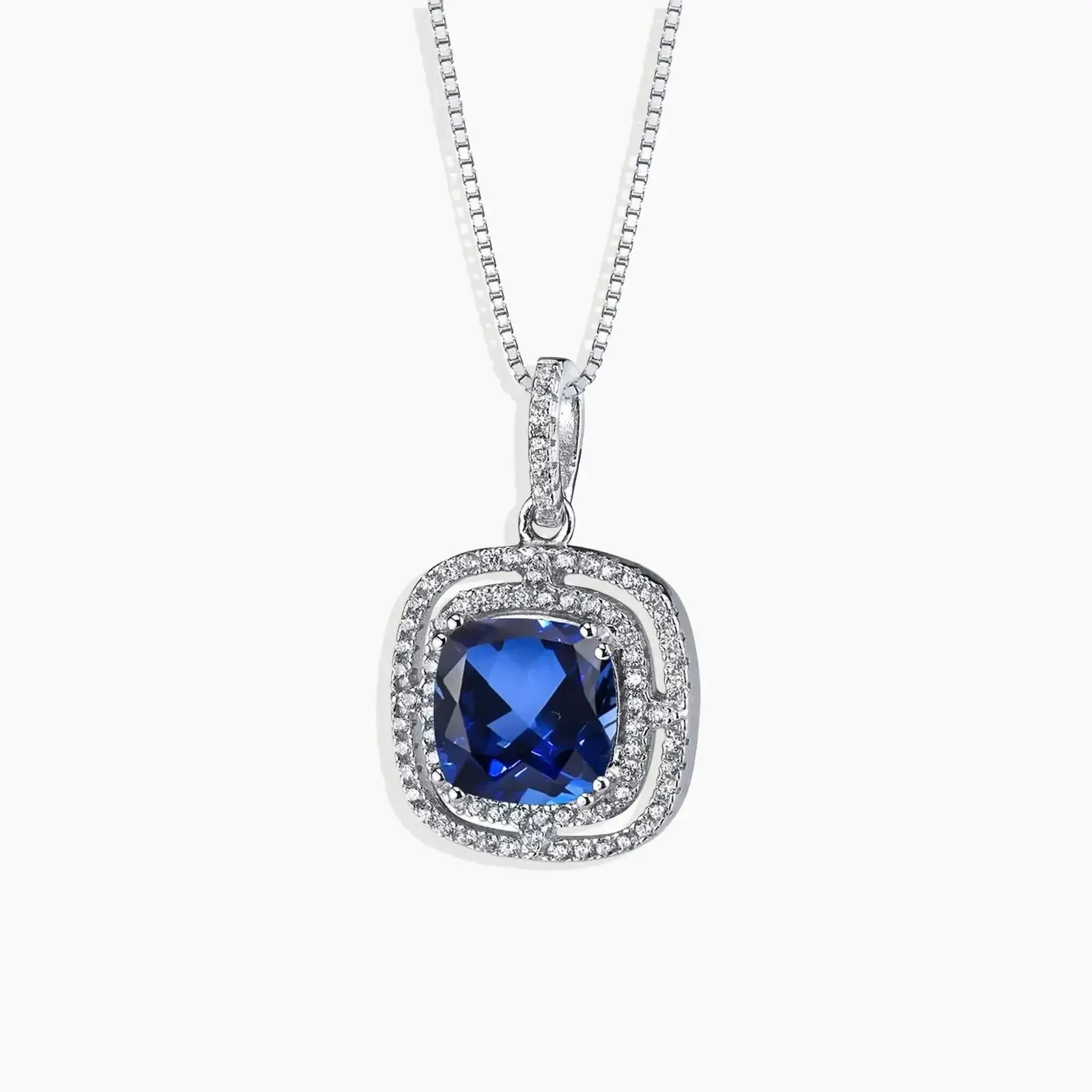 Artisic Cushion Cut Sapphire Necklace in Sterling Silver ®