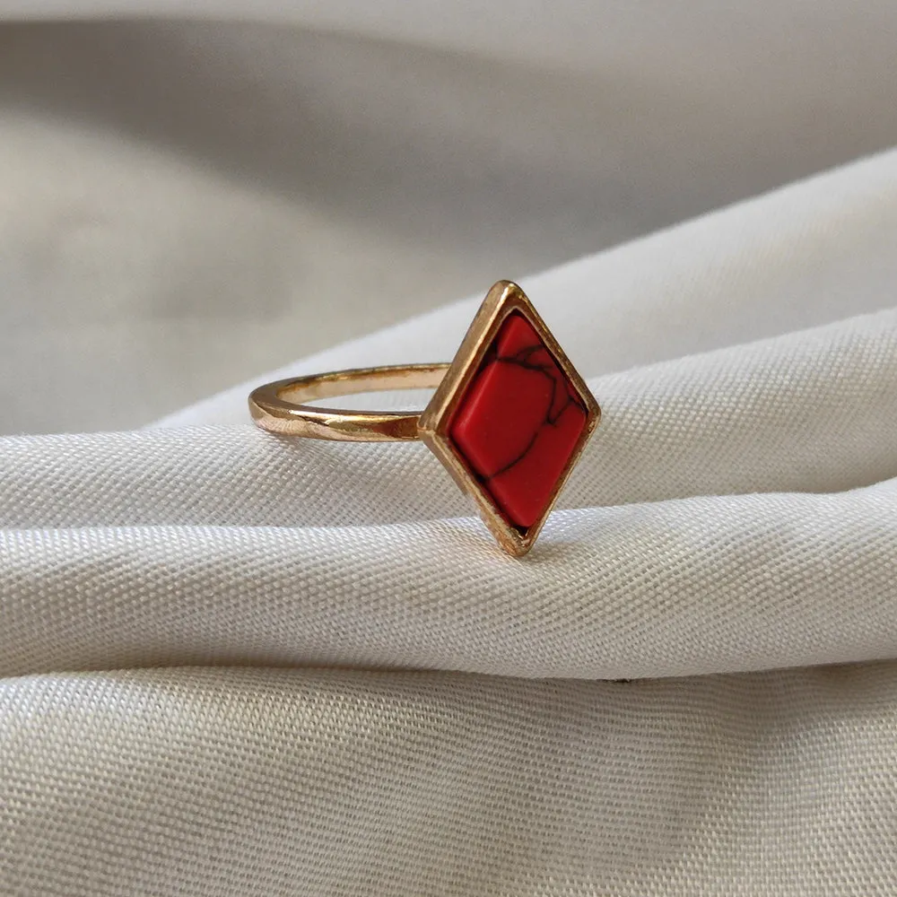 Bhavi Jewels Gold Plated Red Turquoise Finger Ring