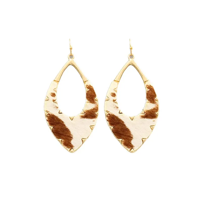 Brown Leather Cow Teardrop Earrings