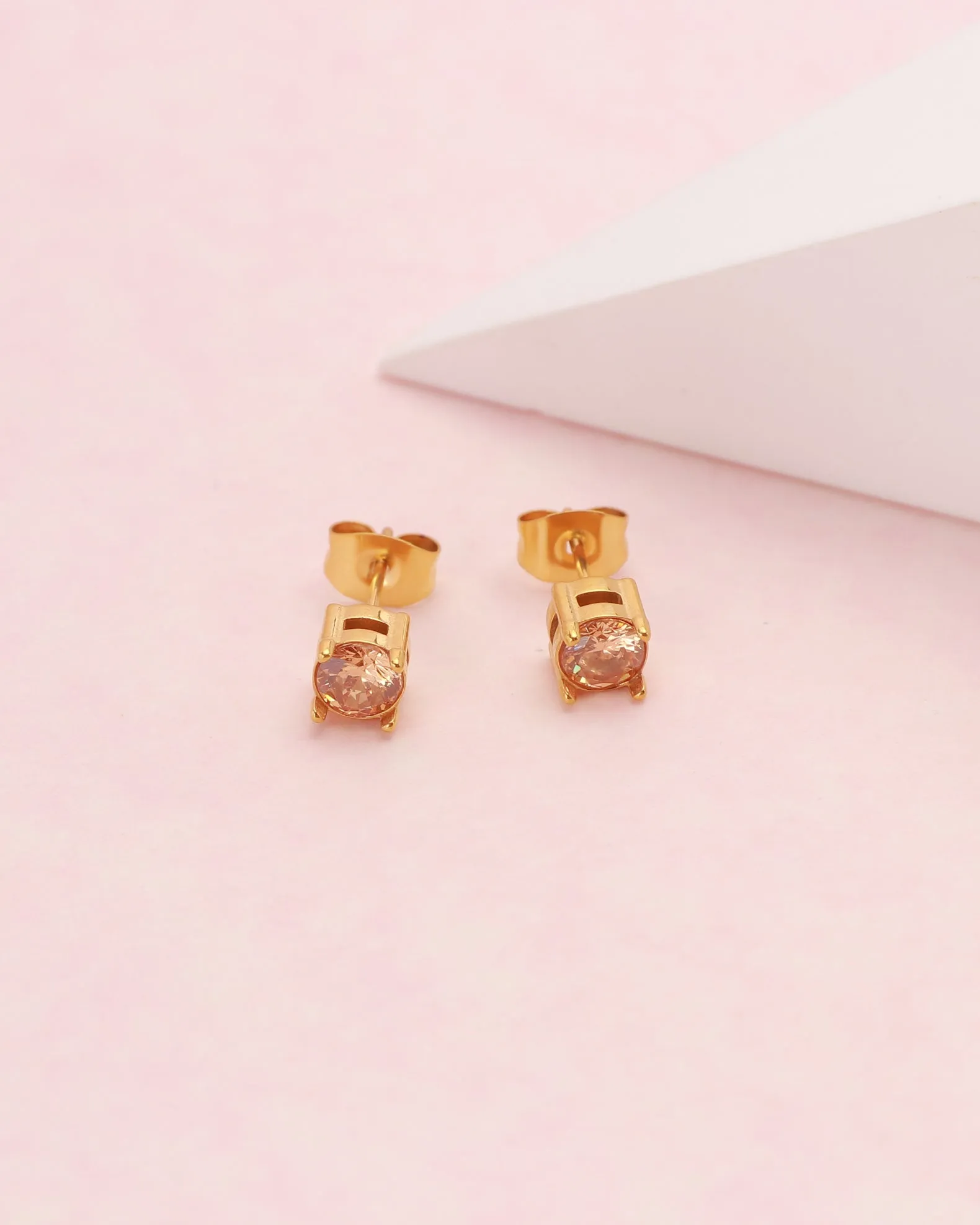 Champagne 8mm Zirconia Gold Stud Earrings