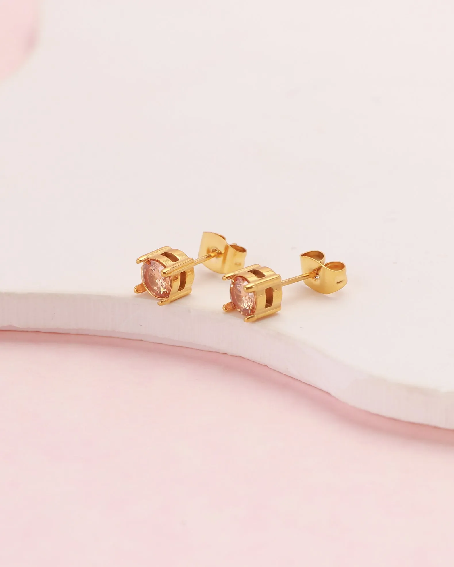 Champagne 8mm Zirconia Gold Stud Earrings