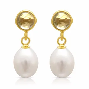 Clara lemon topaz & cultured freshwater pearl drop earrings