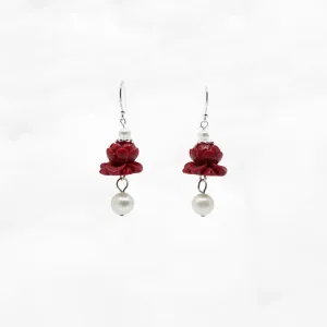 Coral Lotus Earrings - Silver Pearl