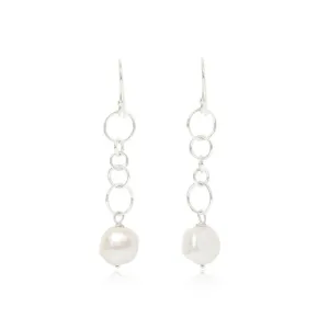 Decus baroque cultured freshwater pearl drop earrings on chunky silver chain