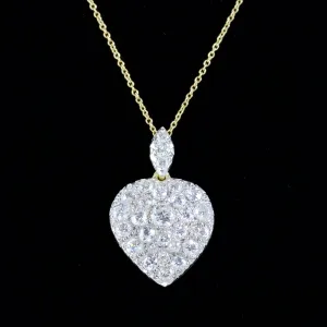 Diamond Heart Pendant Necklace and Chain 2.50Ct Diamonds 18Ct Yellow Gold