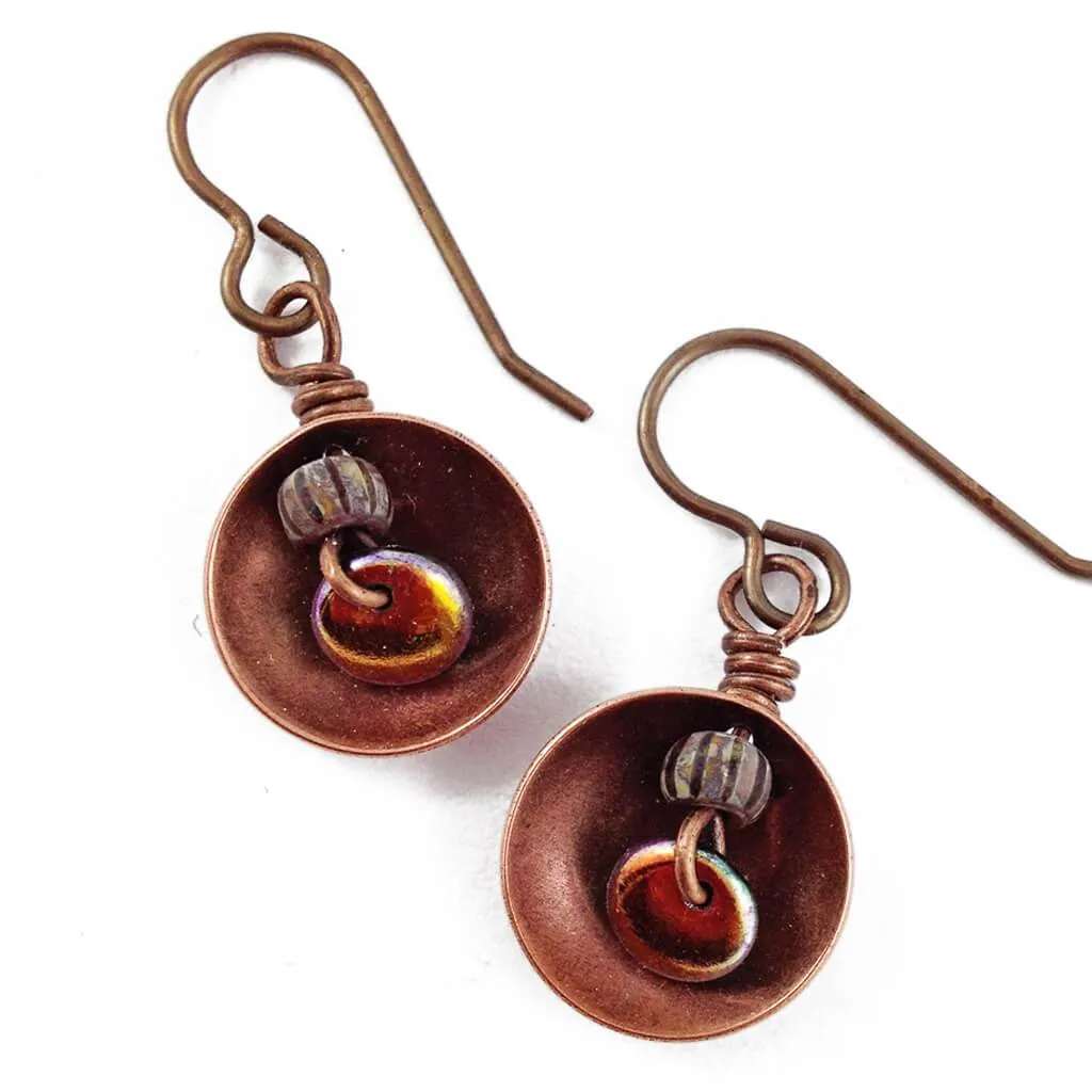 dome // copper and brass domed dangle earrings