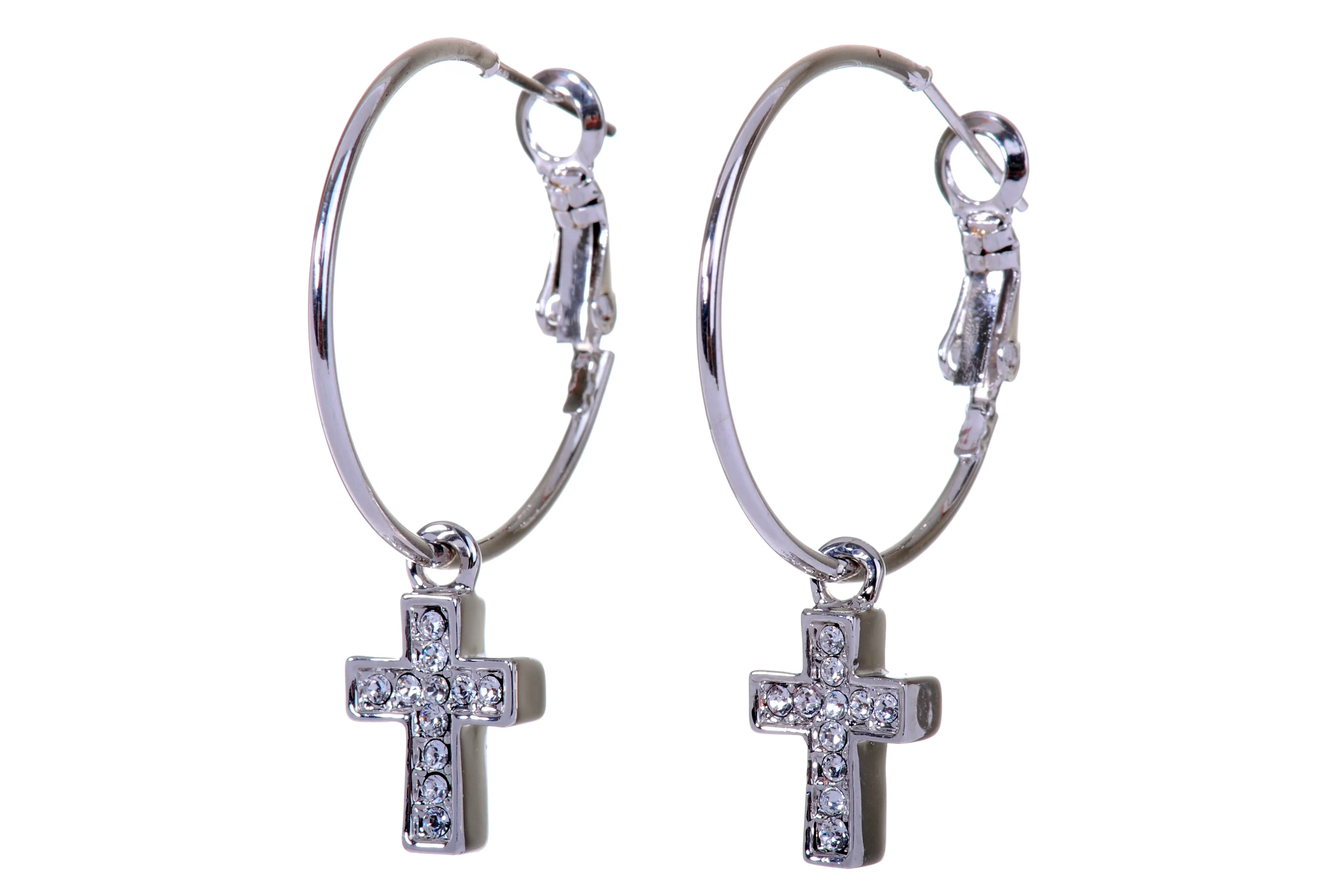 E7179 Rhodium Plated Swarovski Elements Crystal Cross Earring