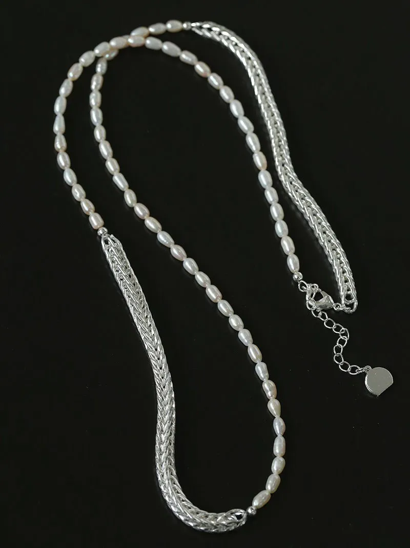 Elegant Long Chunky Chain Splicing Pearl Onyx Necklace