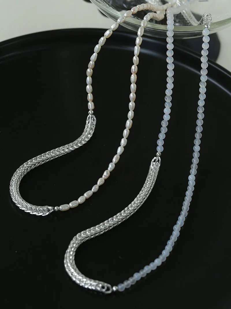 Elegant Long Chunky Chain Splicing Pearl Onyx Necklace