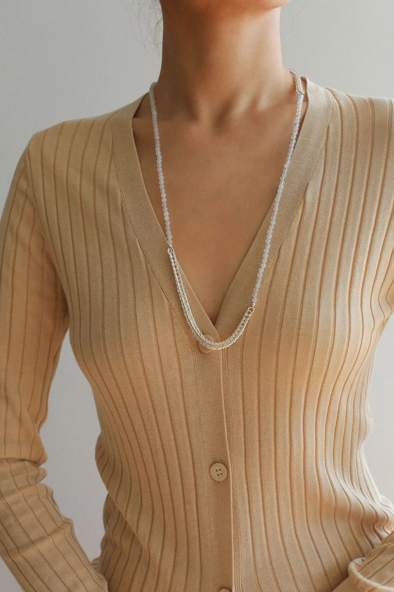 Elegant Long Chunky Chain Splicing Pearl Onyx Necklace