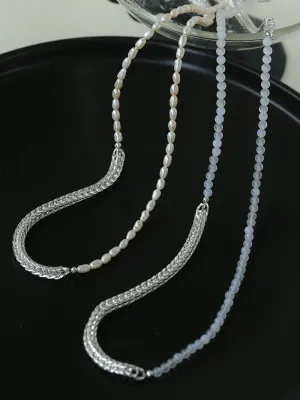 Elegant Long Chunky Chain Splicing Pearl Onyx Necklace