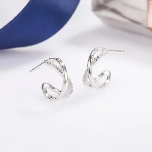 Elegant Silver Hoop Earrings with Twisted Design -jlt11706