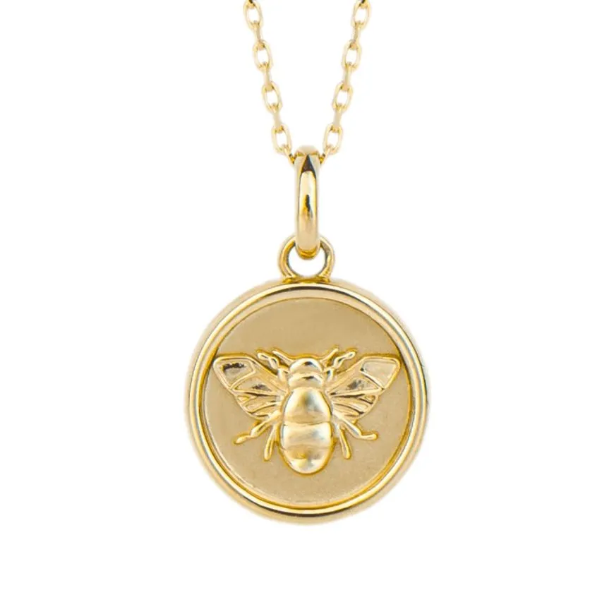 Engravable Bee Medallion Pendant - 9ct Yellow Gold