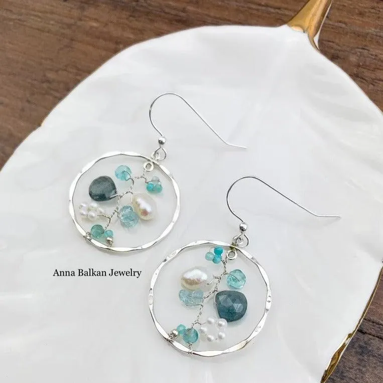 Filigree Dream Moss Aquamarine Earrings